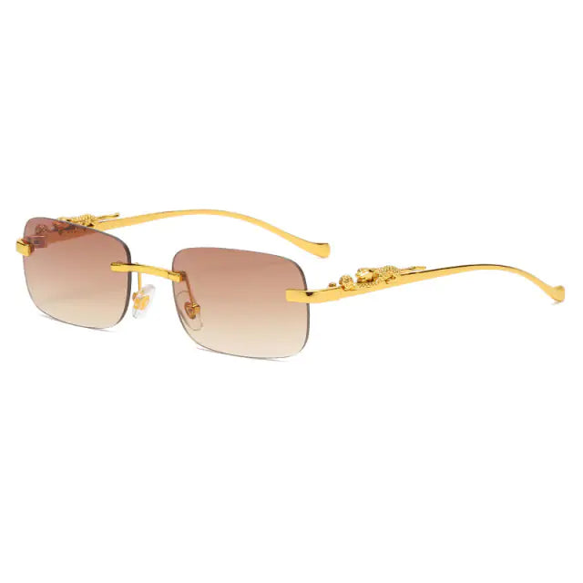 🐆: Vintage Rimless Square Sunglasses - Leopard Print Chic Style