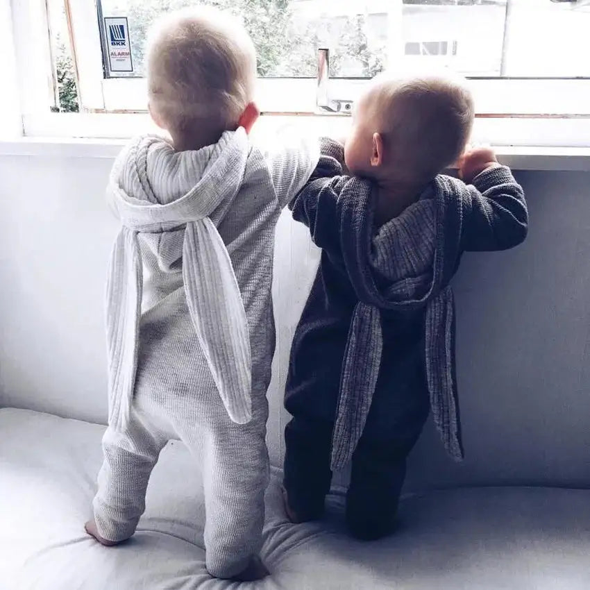 🐰: Rabbit Ear Hooded Baby Rompers - Adorable Cozy Comfort