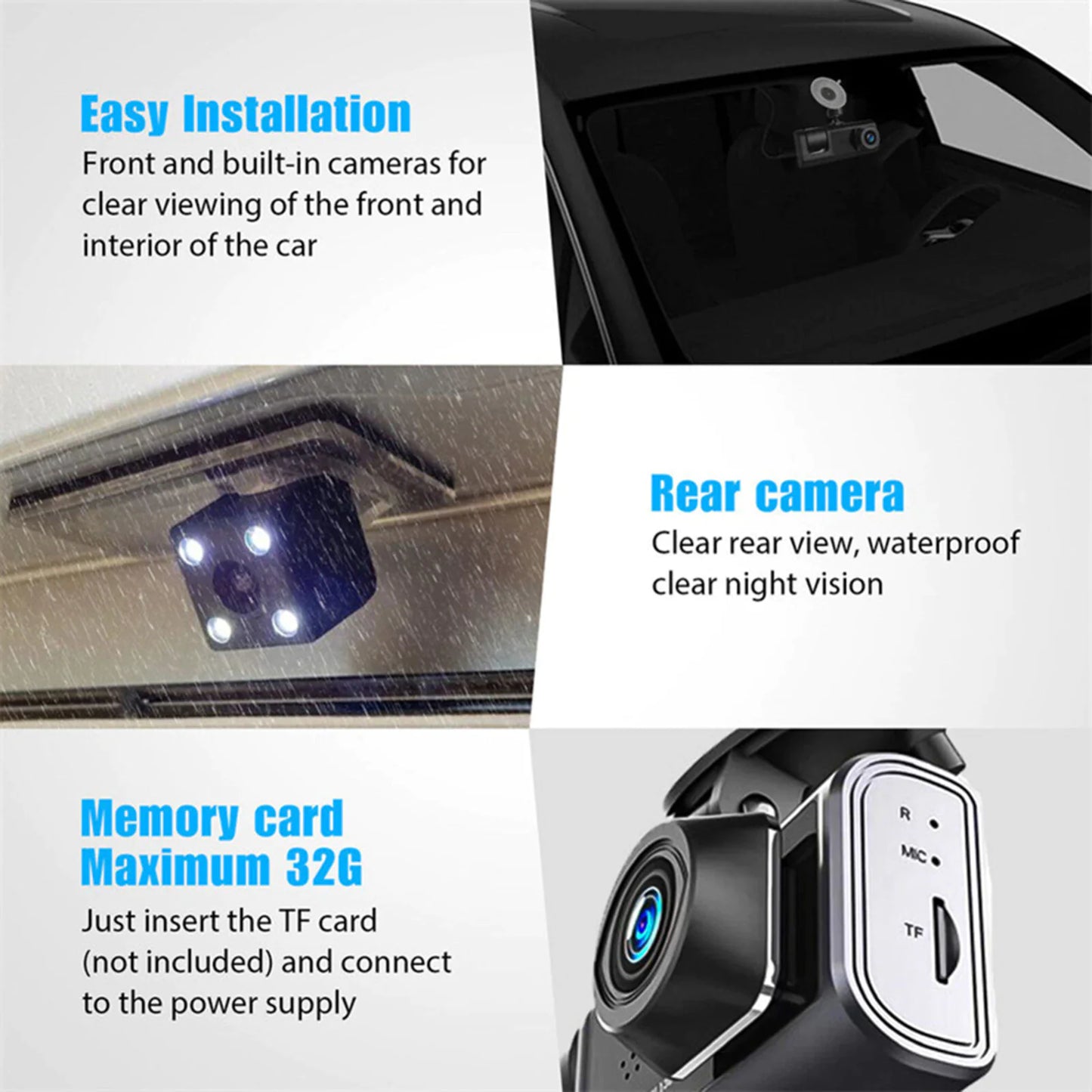 📹 Car Triple Lens Dash Cam - HD 1080P Front/Rear/Inside Video Recorder
