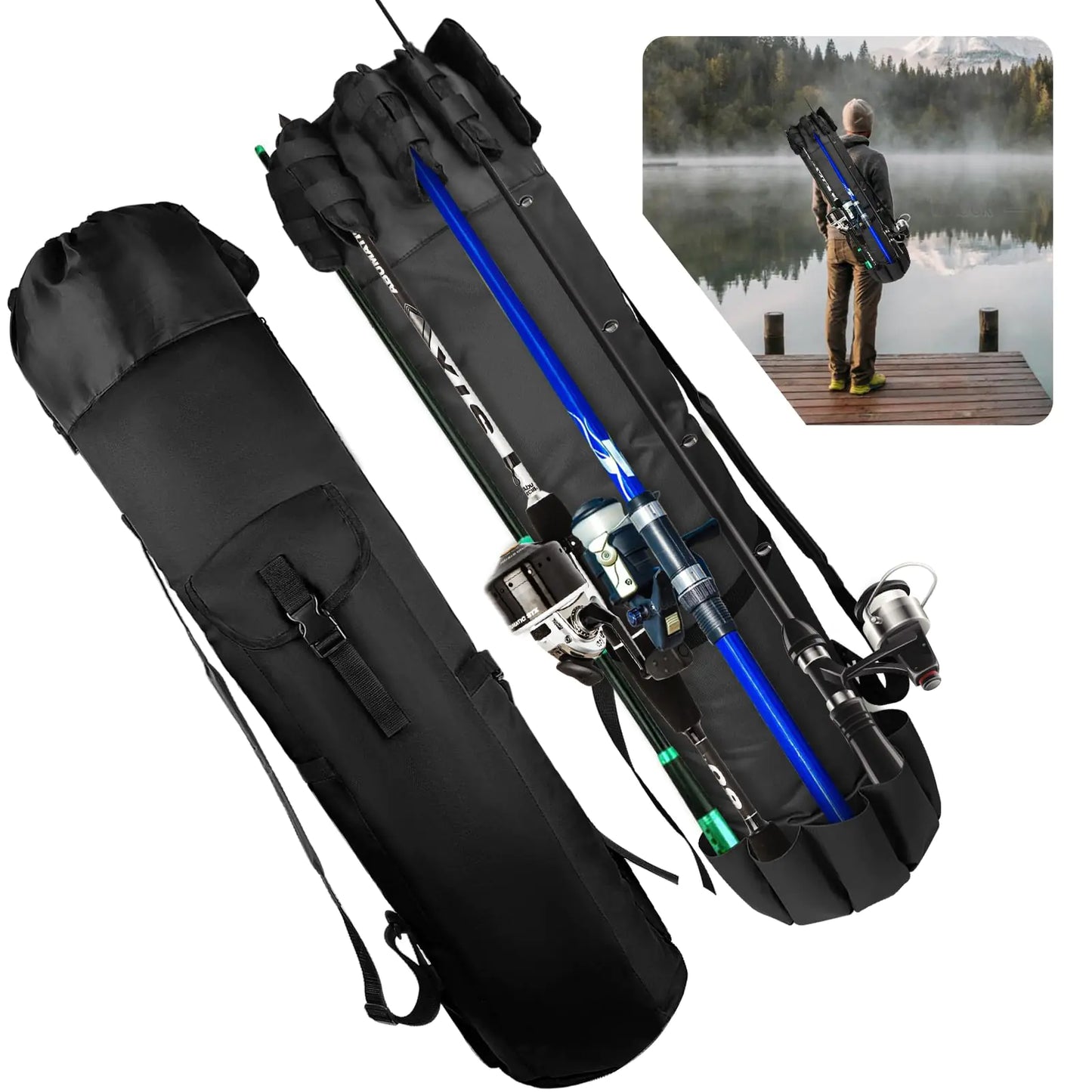 🎣: MXiiXM Fishing Rod Bag - Durable Oxford Fabric Pole Carrier Case (Black)