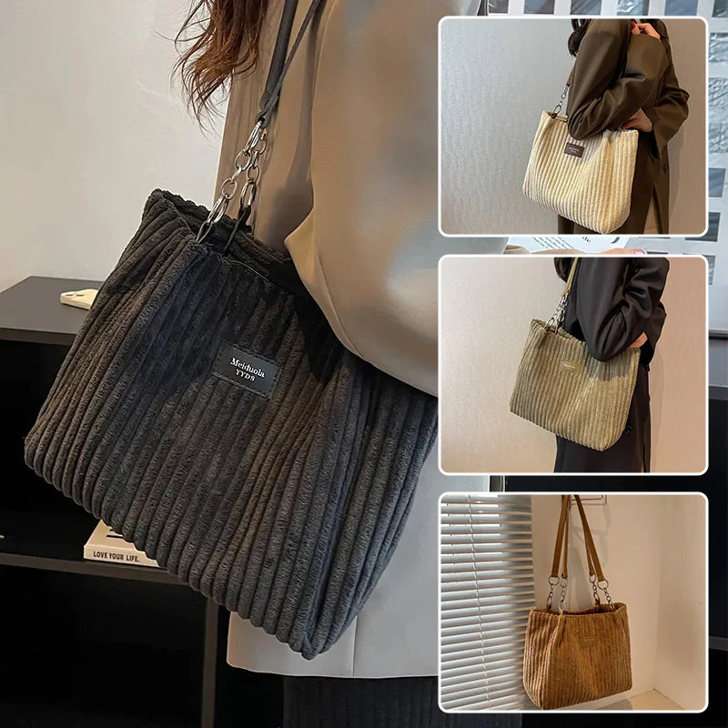 π: Retro Corduroy Shoulder Bag - European American Style
