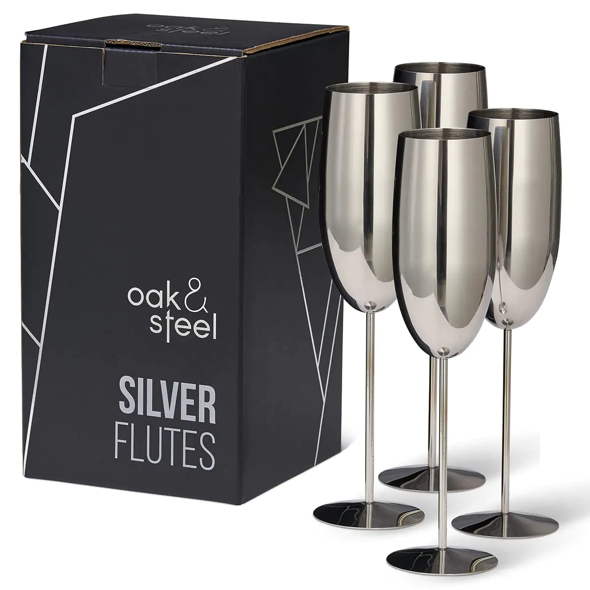 🥂: Oak & Steel Premium Stainless Steel Champagne Flutes - 4-Piece Unbreakable Set with Gift Box