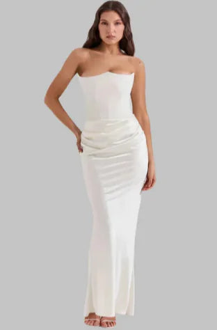 👗: Luxurious Off-Shoulder Silk Dress - Structured Evening Elegance
