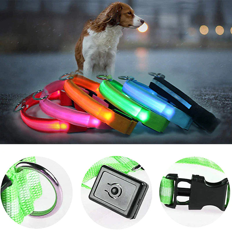 π LED Adjustable Dog Collar - Blinking Safety Light Waterproof Pet Collar