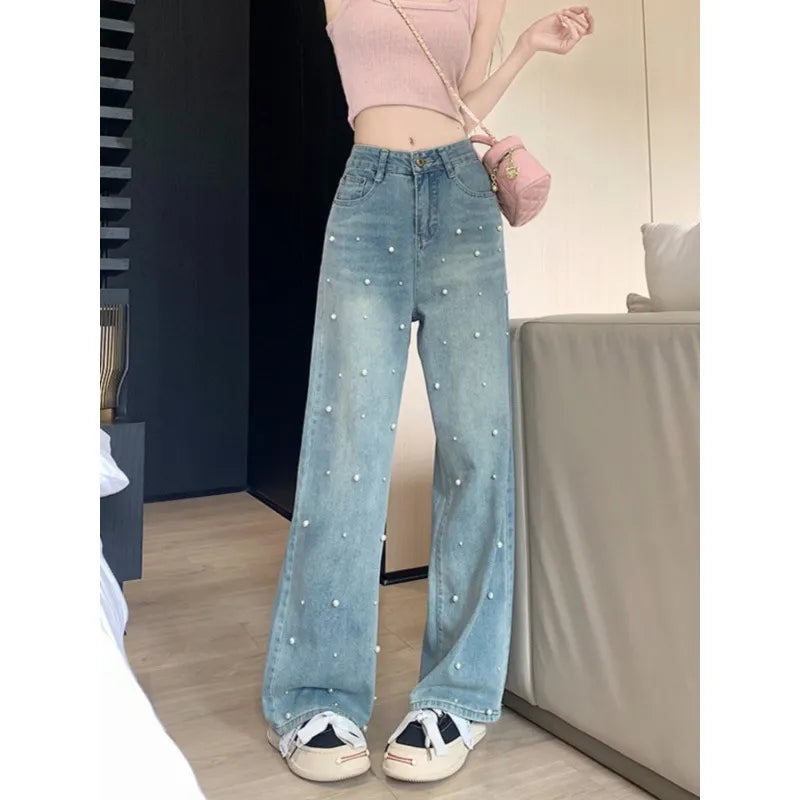 👖: Pearl Straight Jeans High Waist Wide-Leg - Sophisticated Slim-Fit Denim