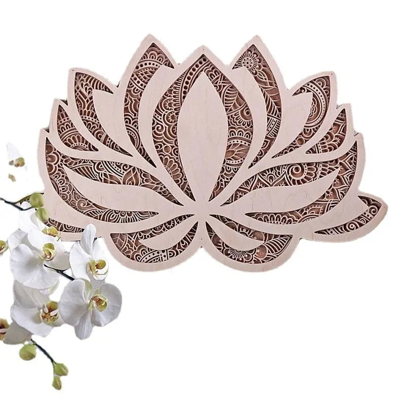 🪷: Lotus Flower Wall Hanging Light - Elegant Wooden Ambient Lighting