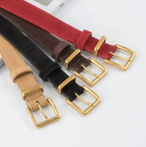 👜: Women's Suede Leather Belt - Premium Cowhide with Pin Buckle