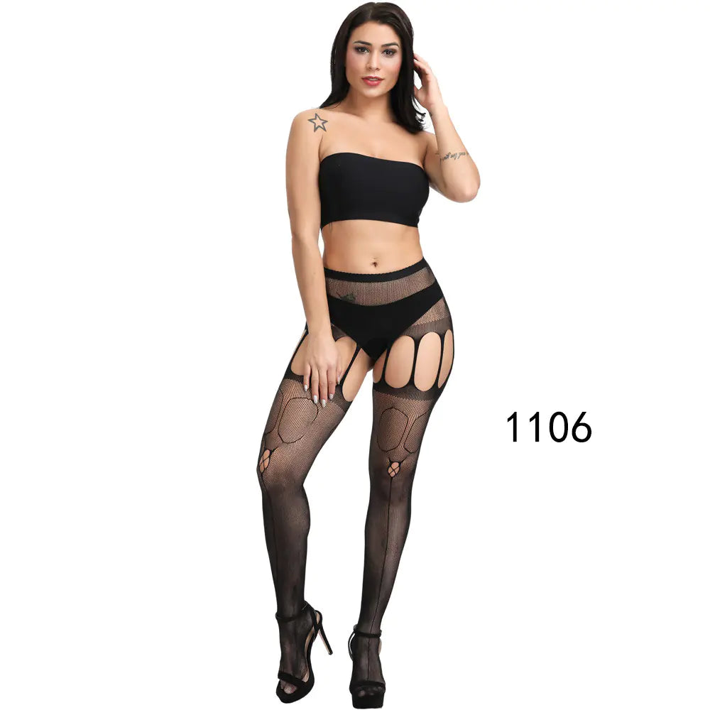 🦵: Sheer Lace-Trimmed Stockings with Open Crotch - Elegant Seductive Hosiery