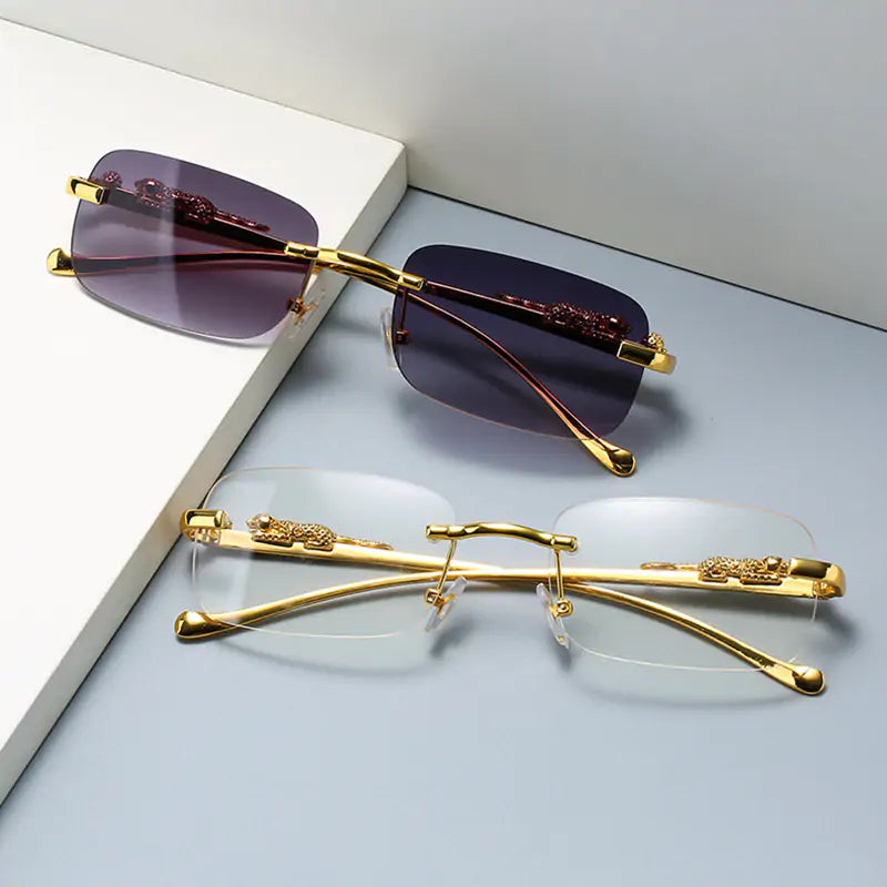 🐆: Vintage Rimless Square Sunglasses - Leopard Print Chic Style