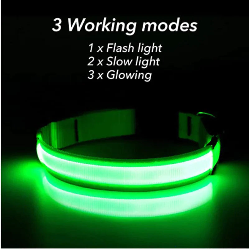 π LED Adjustable Dog Collar - Blinking Safety Light Waterproof Pet Collar