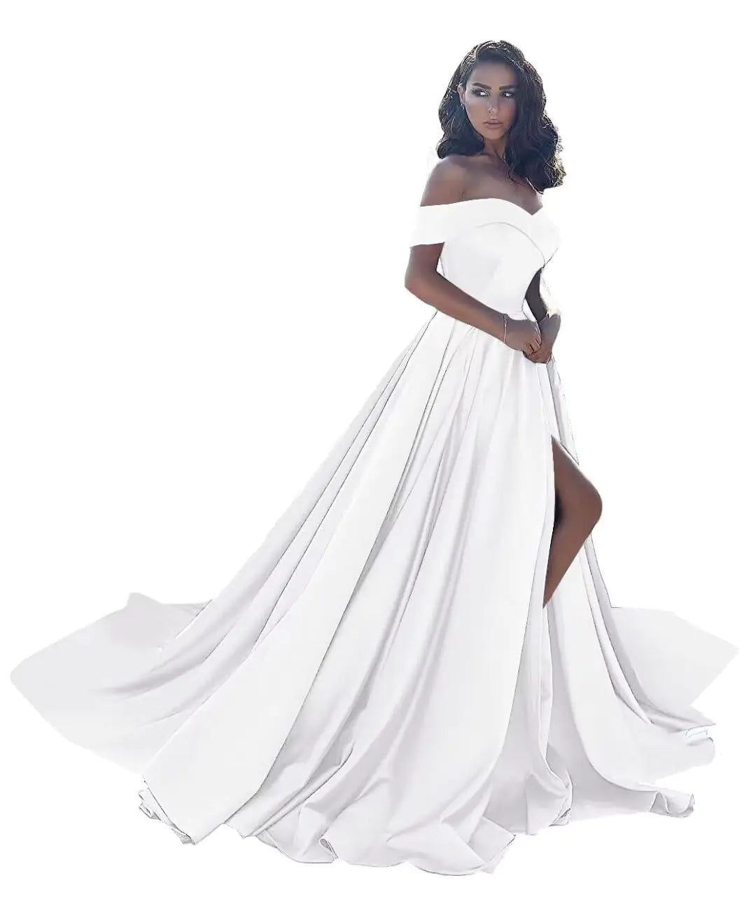 π°: Off Shoulder Wedding Dress 2025 - Plus Size Ball Gown with Slit & Train