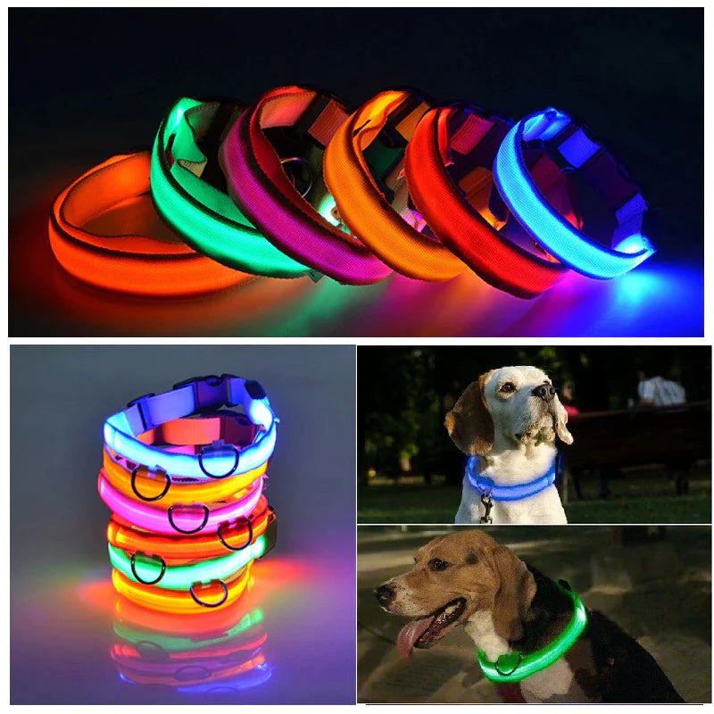 π LED Adjustable Dog Collar - Blinking Safety Light Waterproof Pet Collar