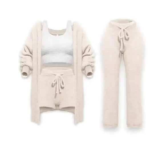 🧶: Knitted Plush 4-Piece Cozy Set - Soft Comfort Collection