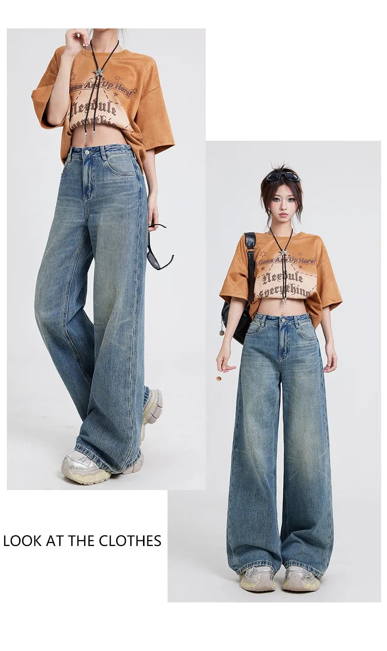 👖: Wide Leg Jeans Women's High Waist Baggy Straight Trousers - Relaxed Vintage Style