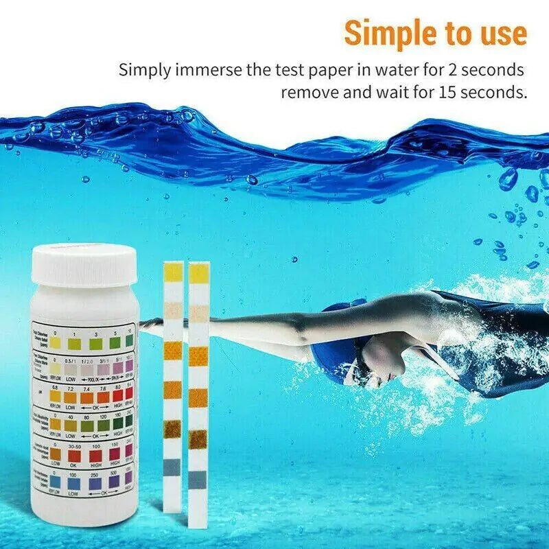 π 6-in-1 Pool Test Strips - Professional Chlorine pH Tester for Swimming Pools