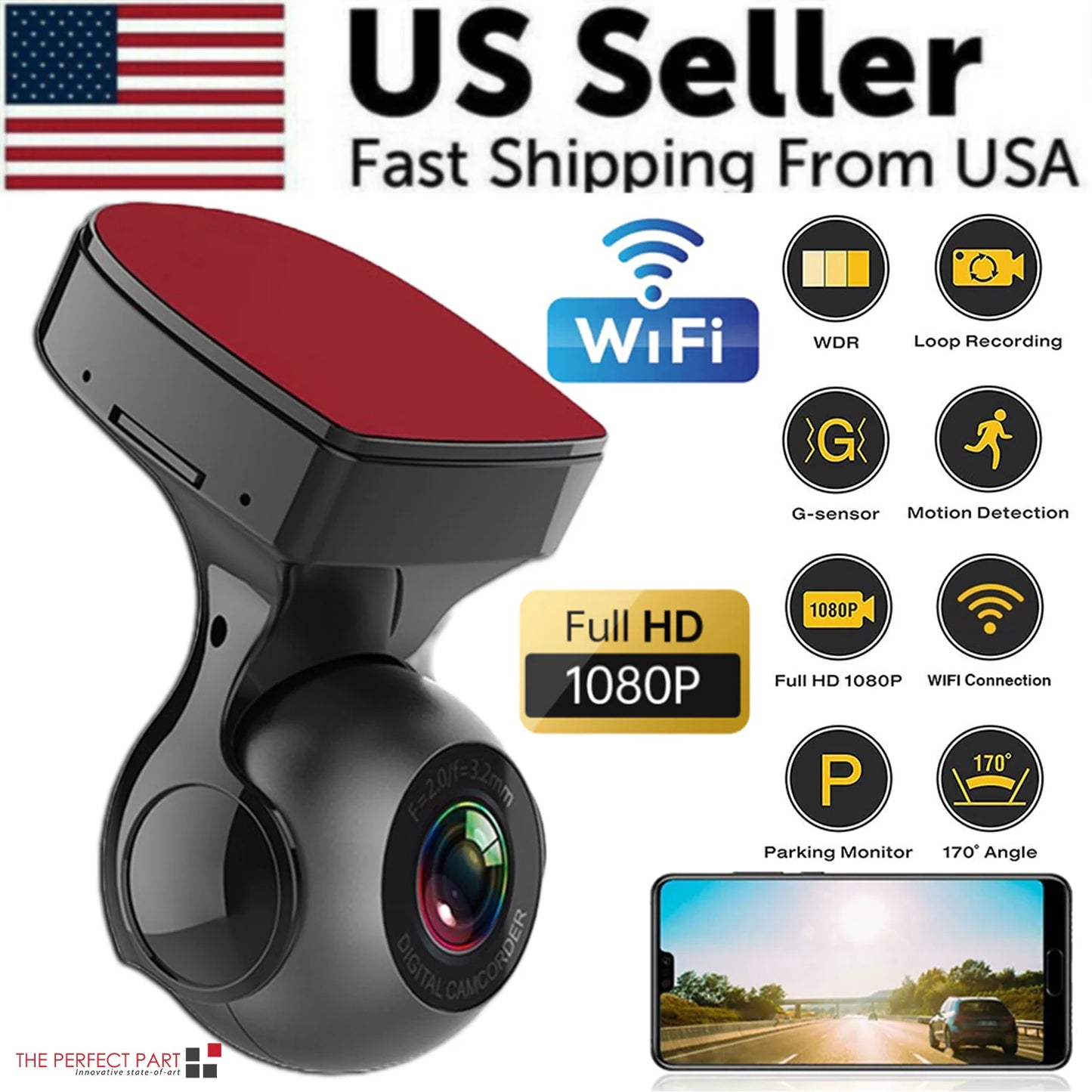 📹: 170° WiFi Dash Cam - HD 1080P Car DVR Camera with G-Sensor