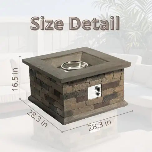🔥: 28" Fire Pit Table - 40,000 BTU Square Stone Propane Fire Pit with Lava Rocks