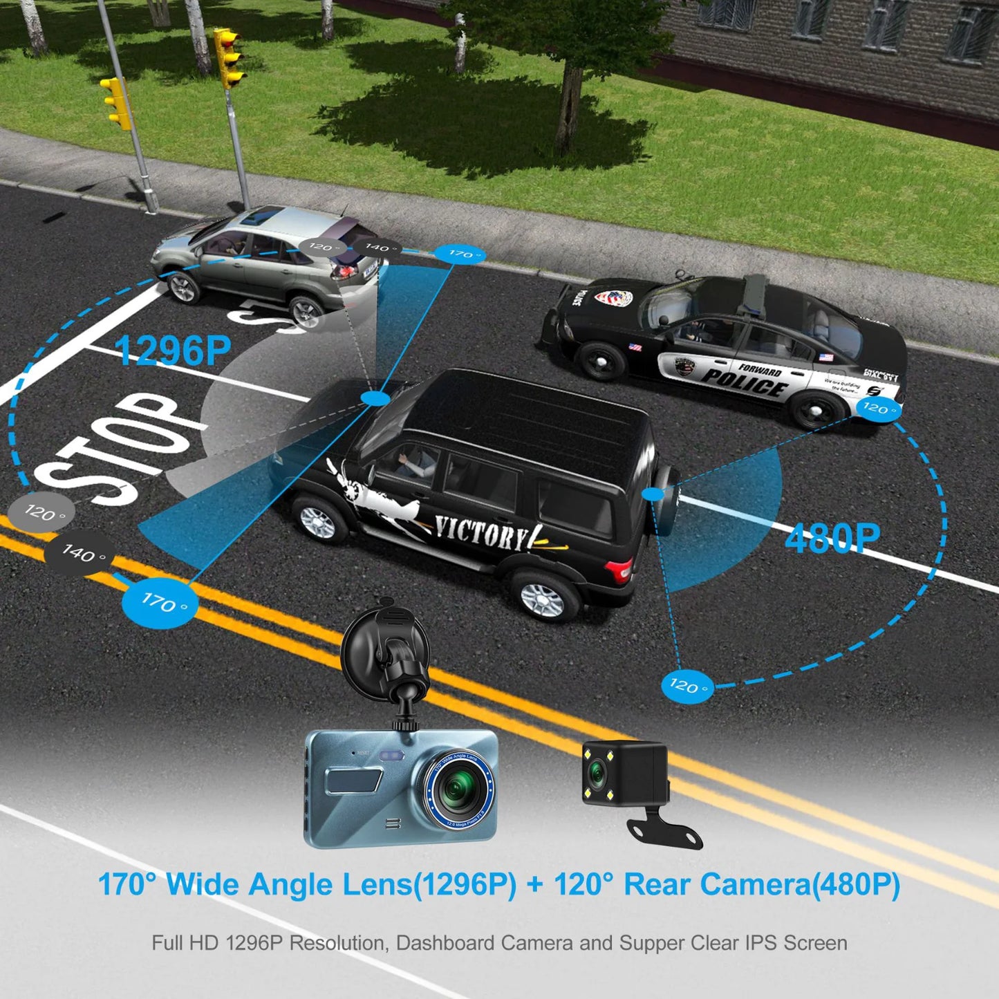 📱 4" Touch Screen Dash Cam - 1080P Dual Lens Front & Rear DVR
