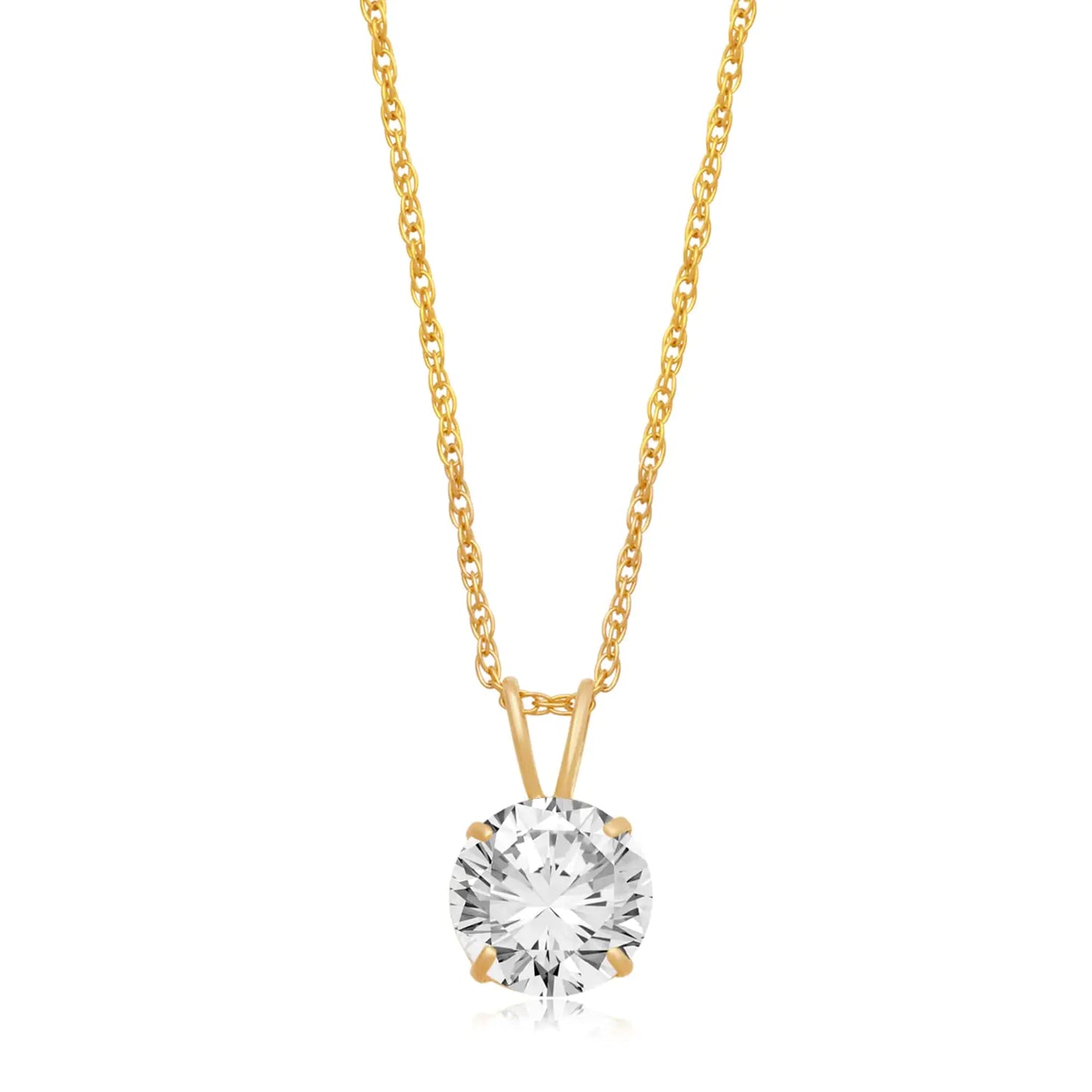 💎: 10K Yellow Gold Solitaire Necklace - 8MM CZ Pendant with 18" Rope Chain