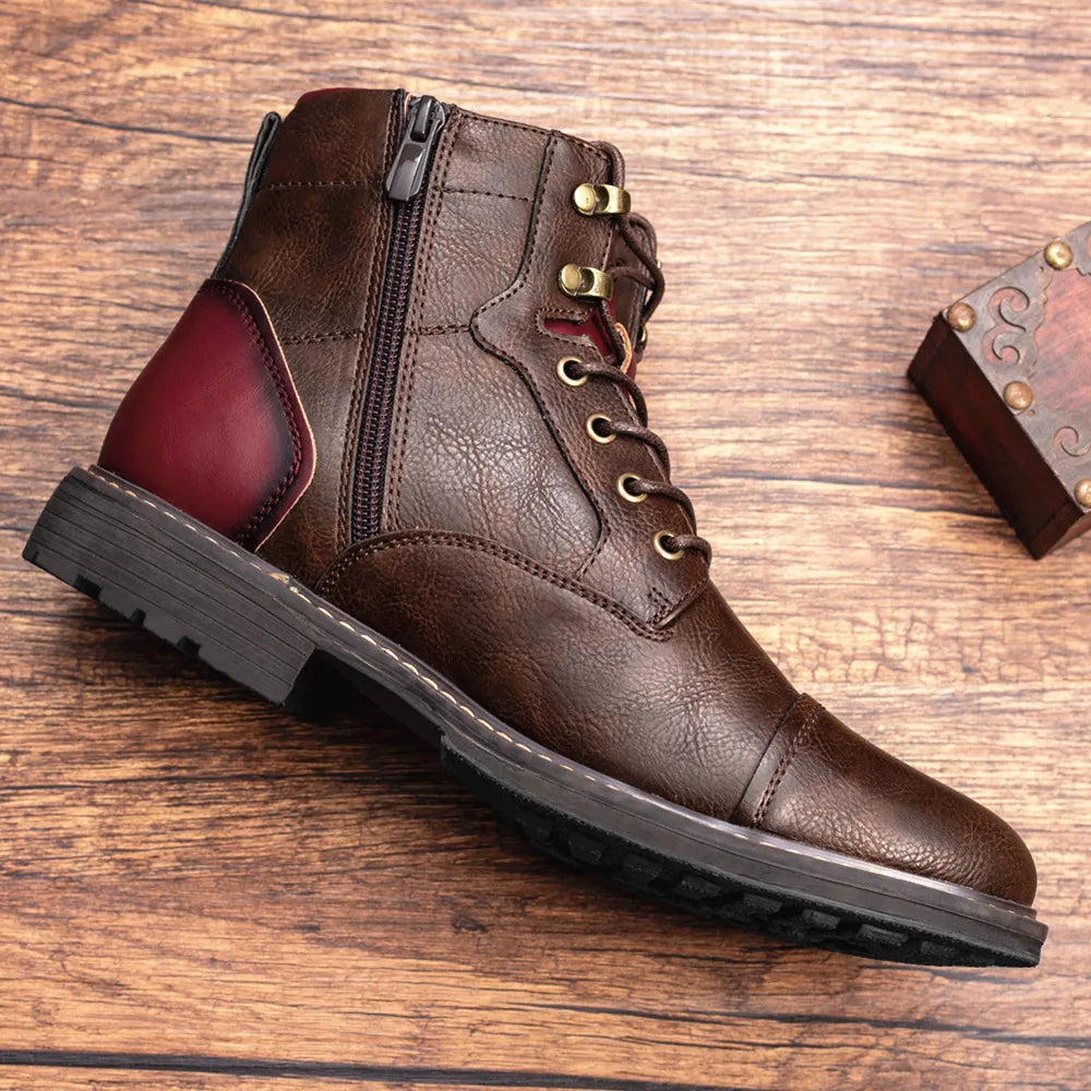 🥾: Zipper Plus Size Men's Leather Fashion Tooling Martin Boots