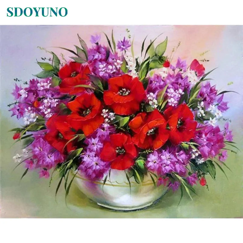 🌸 Oil Painting By Numbers Flowers Nature Pictures - DIY Art Kit