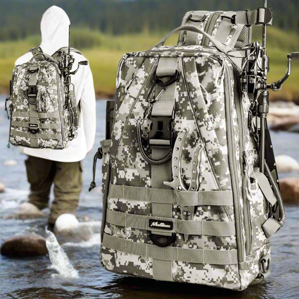 π£: MoiShow Fishing Tackle Backpack - Ultralight Water-Resistant Storage Bag with Rod Holder