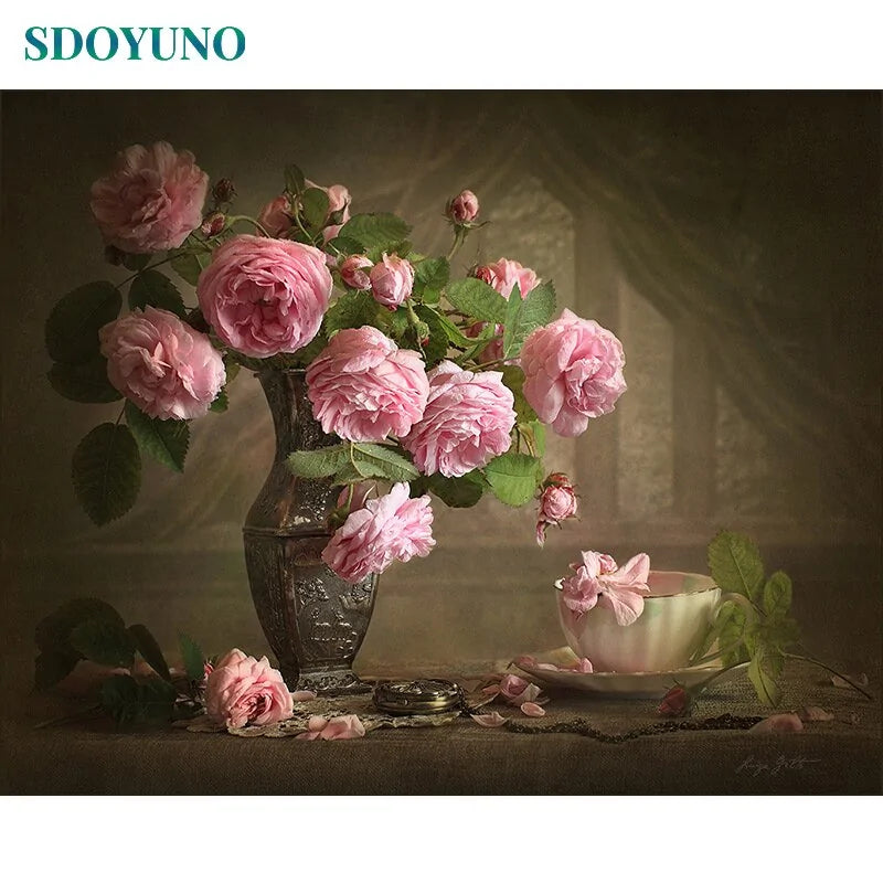 🌸 Oil Painting By Numbers Flowers Nature Pictures - DIY Art Kit