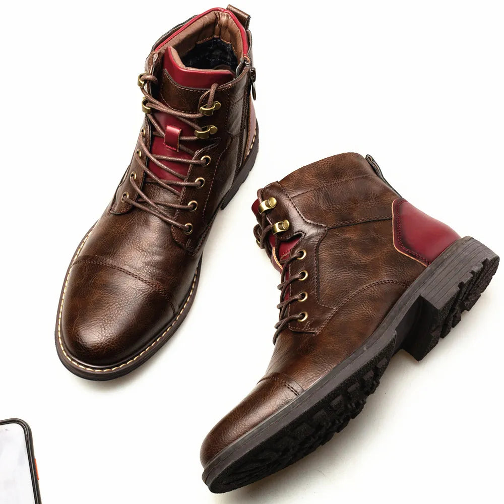 🥾: Zipper Plus Size Men's Leather Fashion Tooling Martin Boots