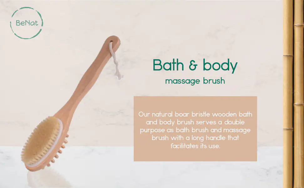 π§΄ Bath & Body Massage Brush - Natural Boar Bristle Wooden Spa Tool