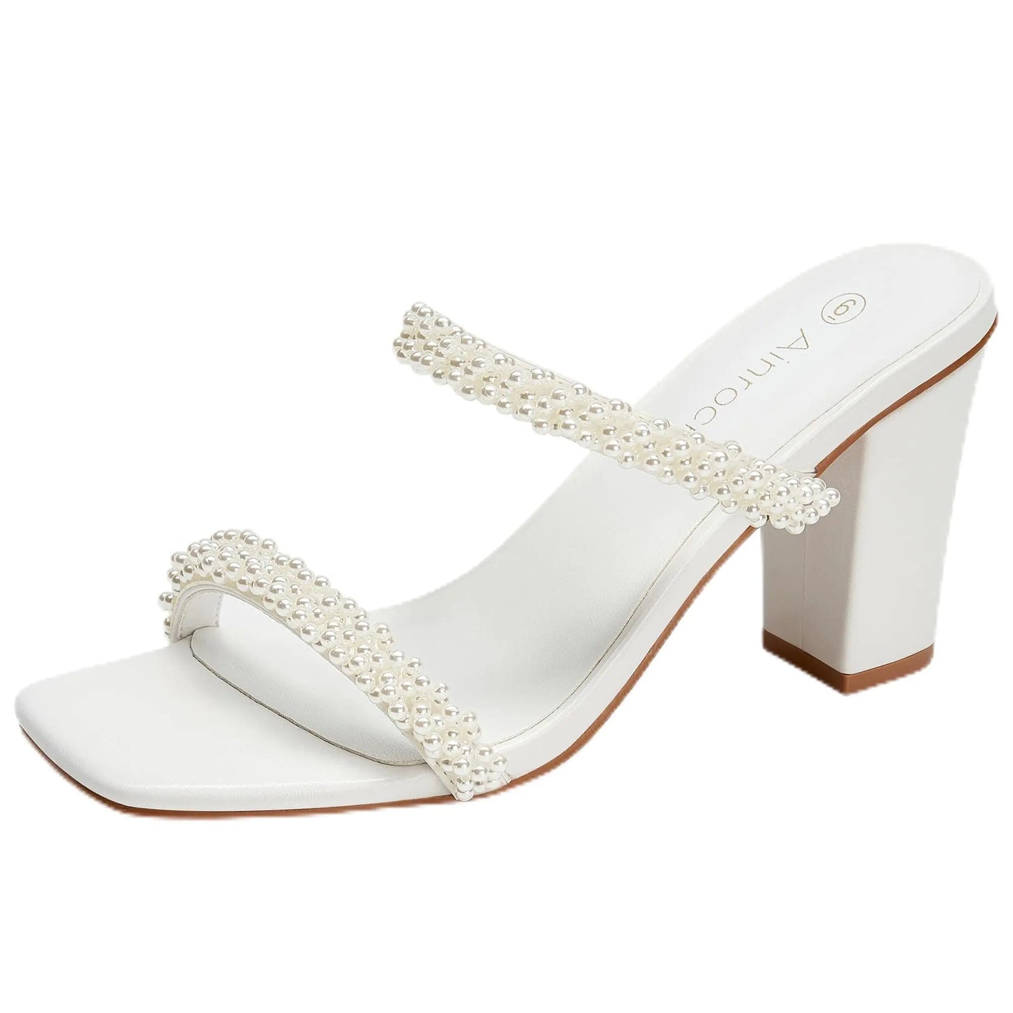 π : Pearl Heeled Wedding Sandals - Chunky Block Heel Bridal Shoes