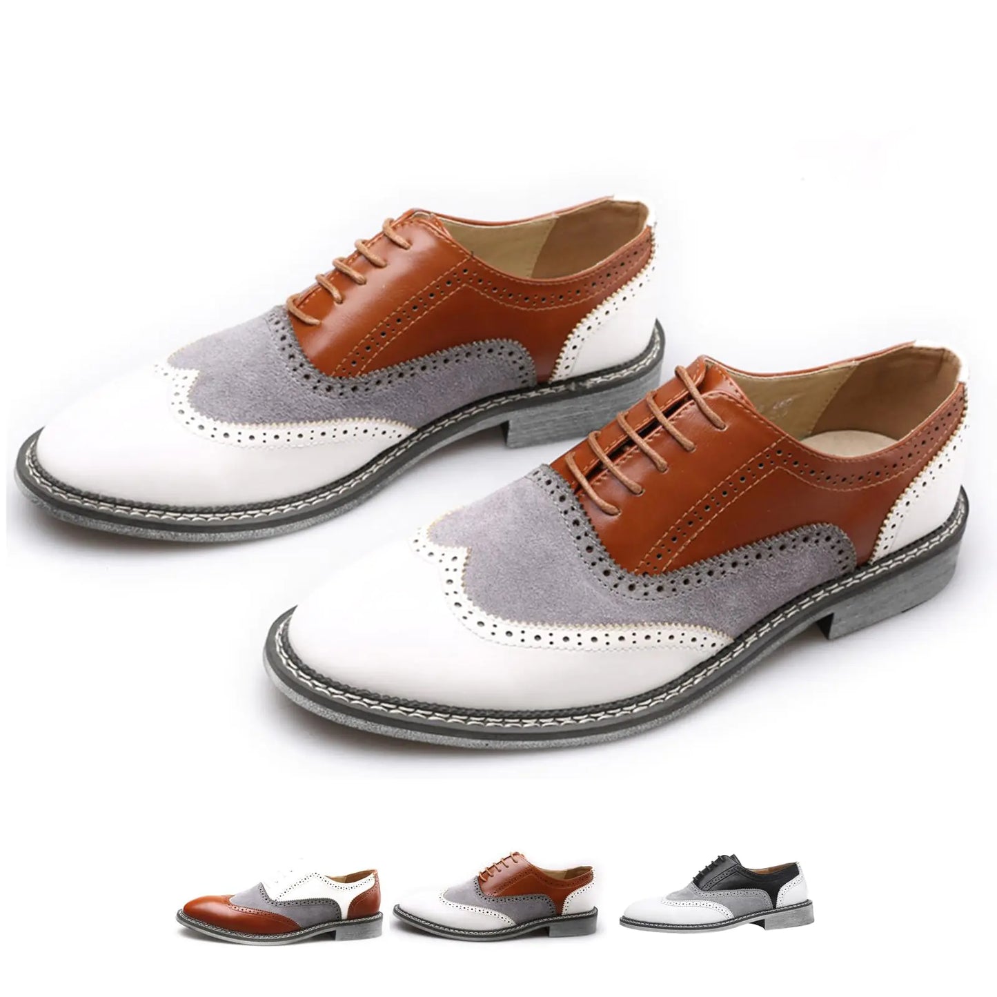 👞: Men's Two-Tone Patchwork Brogue Oxford Dress Shoes