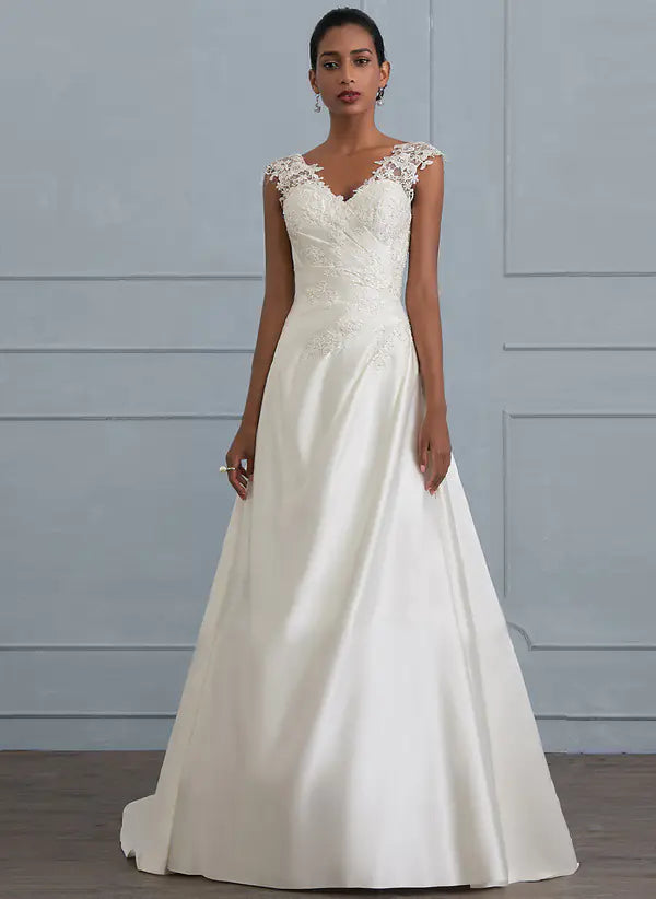 π°: Off-the-Shoulder V-Neck Lace Mermaid Wedding Dress