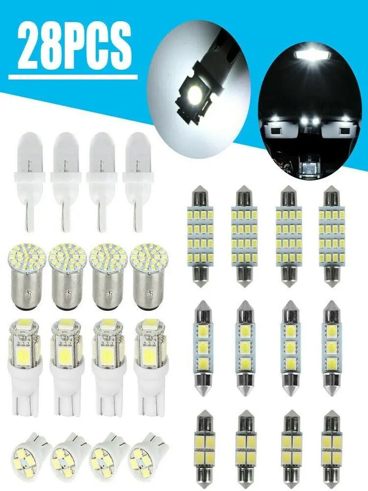 🚗: 28pcs Car Interior LED Light Kit - Complete White Combo Bulb Set