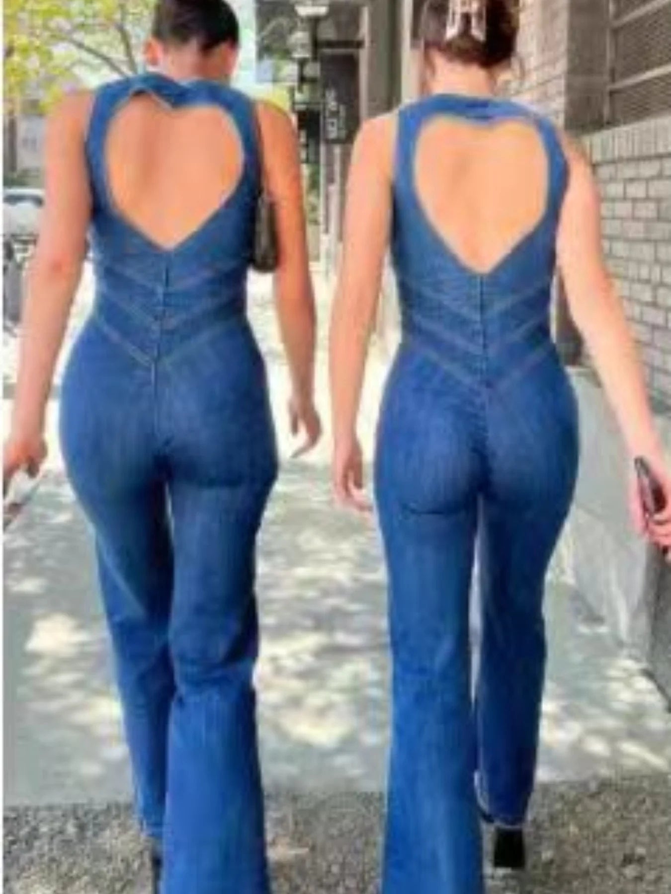 👖: Vintage High-Waist Denim Jumpsuit - Retro Slim-Fit One-Piece Style