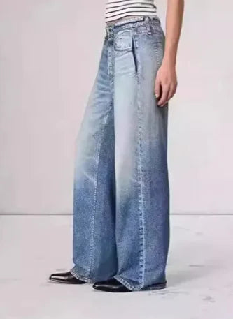 👖: Retro Wide-Leg Mid-Waist Jeans - Vintage Style Loose Fit Denim