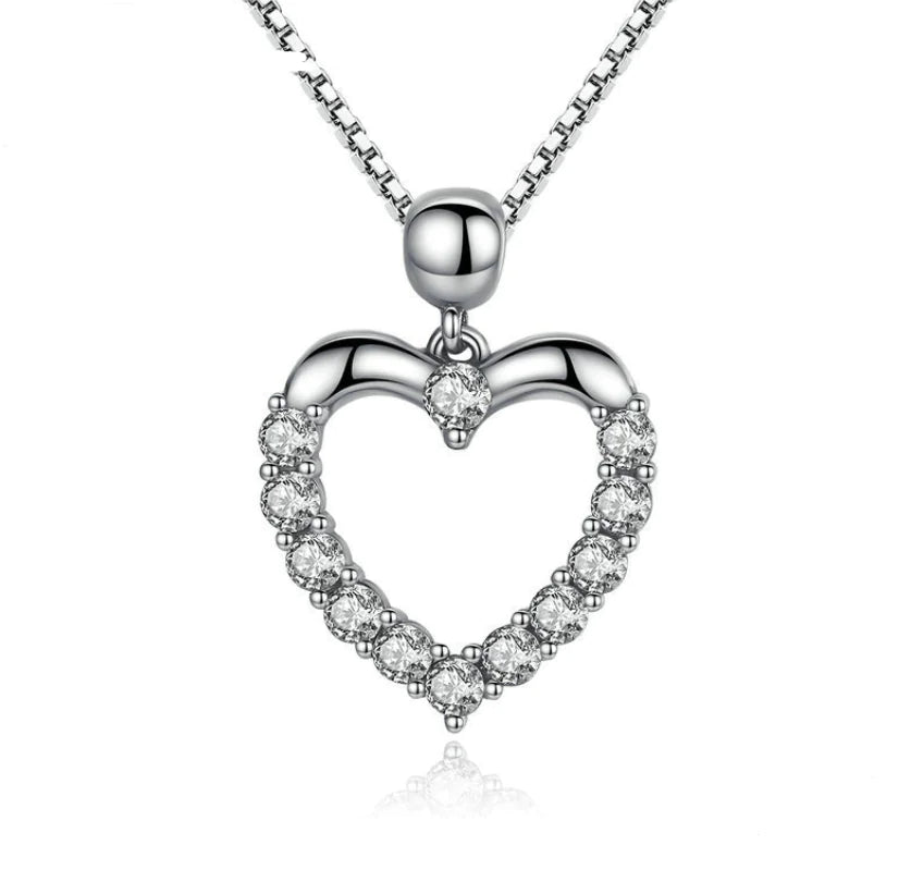 π: 925 Sterling Silver Heart Necklace - Elegant Zircon Pendant Jewelry