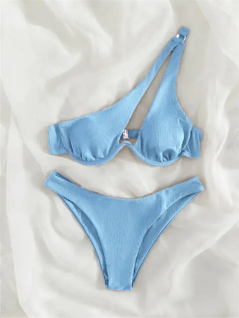 👙: Solid Ribbed Bikini Set - Chic Textured Two-Piece Swimwear