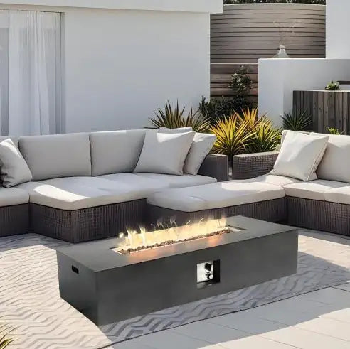 🔥: 56" Fire Pit Table - 50,000 BTU Rectangular Stone Gas Fire Pit with Lava Rocks