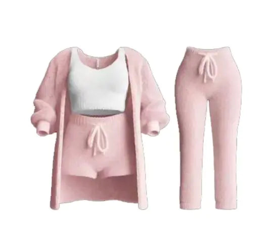 🧶: Knitted Plush 4-Piece Cozy Set - Soft Comfort Collection