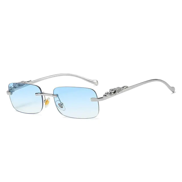 🐆: Vintage Rimless Square Sunglasses - Leopard Print Chic Style