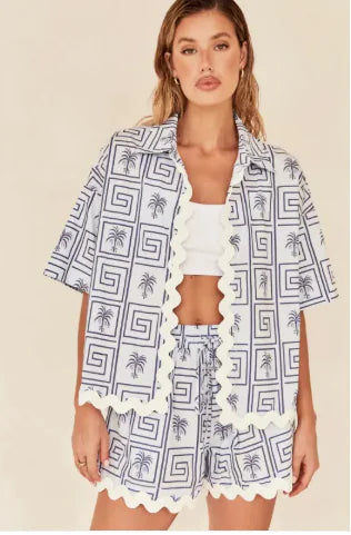 🧥: Fashion Simple Cardigan Women's Wavy Stitching Suit - Elegant Two-Piece Set
