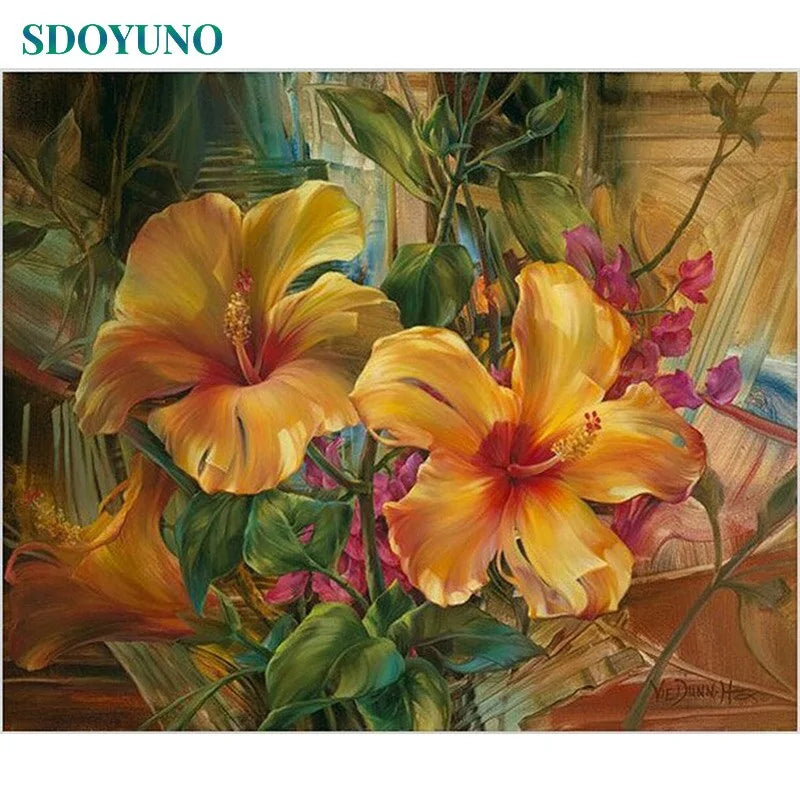 🌸 Oil Painting By Numbers Flowers Nature Pictures - DIY Art Kit