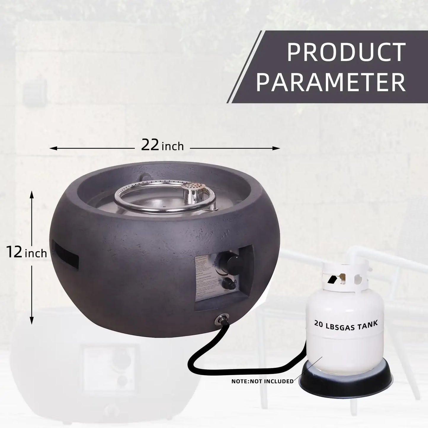 🔥: 22" Round Concrete Fire Pit - 40,000 BTU Propane Outdoor Fire Pit with Weather Cover