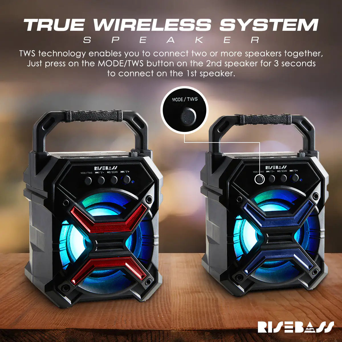 🔊 Portable Wireless Bluetooth Speaker - TWS Function with LED Flashing Lights