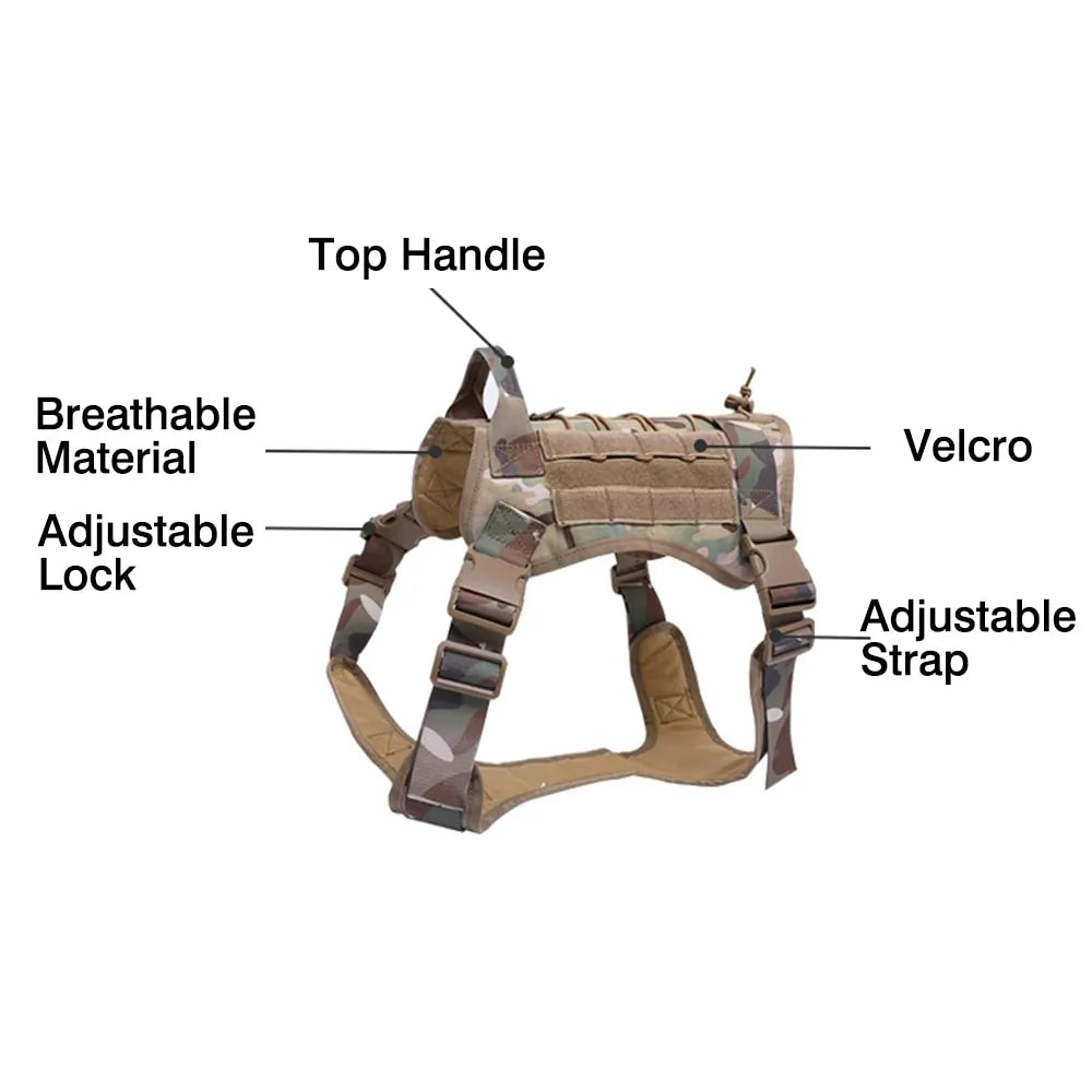 π Tactical Dog Harness with Handle - Heavy Duty Nylon Harness & Bungee Leash