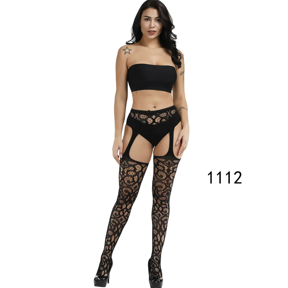 🦵: Sheer Lace-Trimmed Stockings with Open Crotch - Elegant Seductive Hosiery