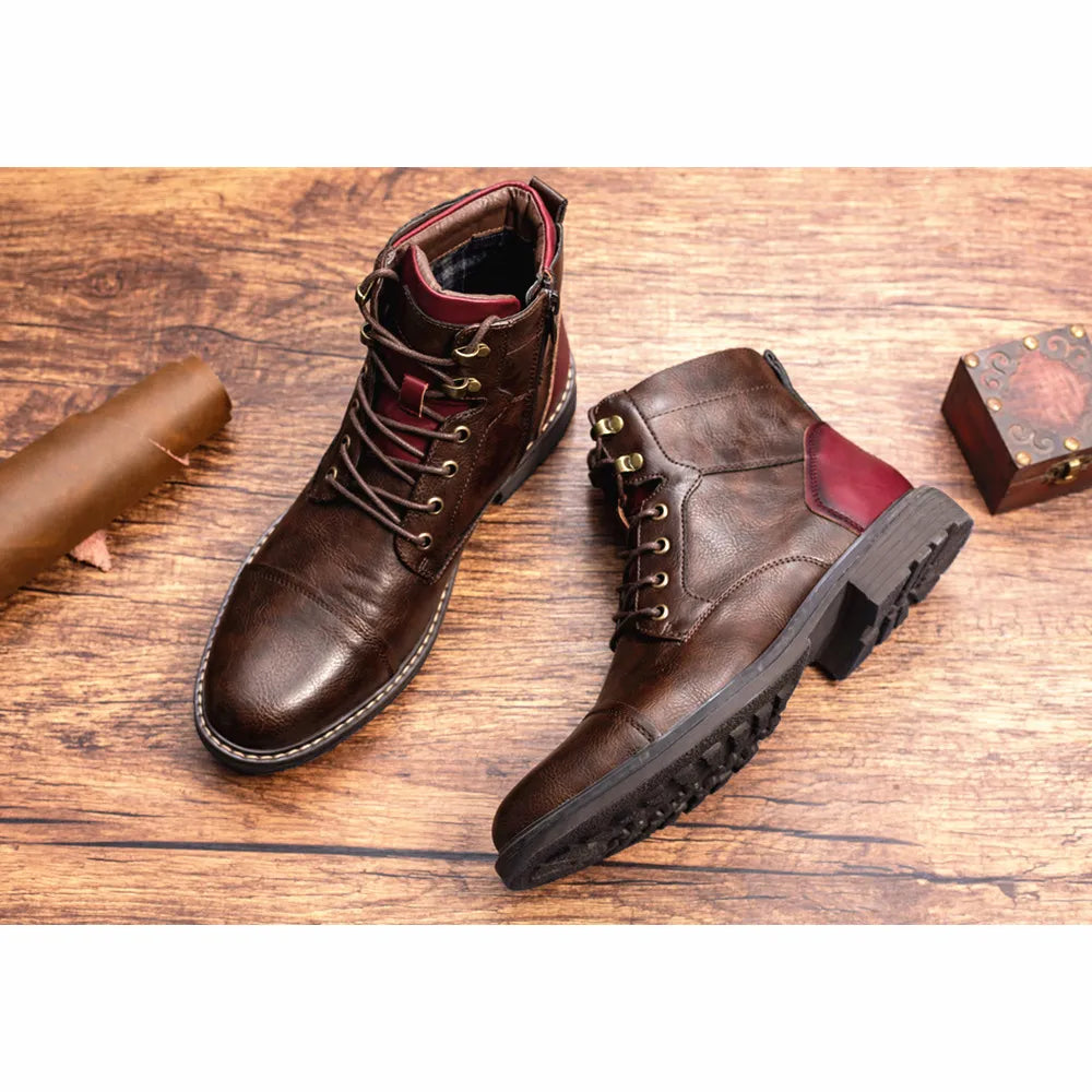 🥾: Zipper Plus Size Men's Leather Fashion Tooling Martin Boots