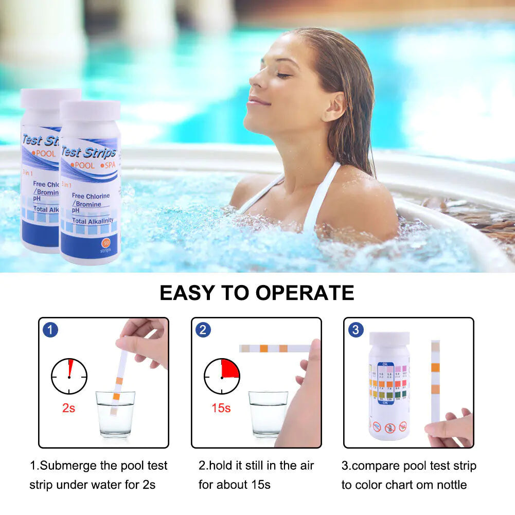 π 6-in-1 Pool Test Strips - Professional Chlorine pH Tester for Swimming Pools