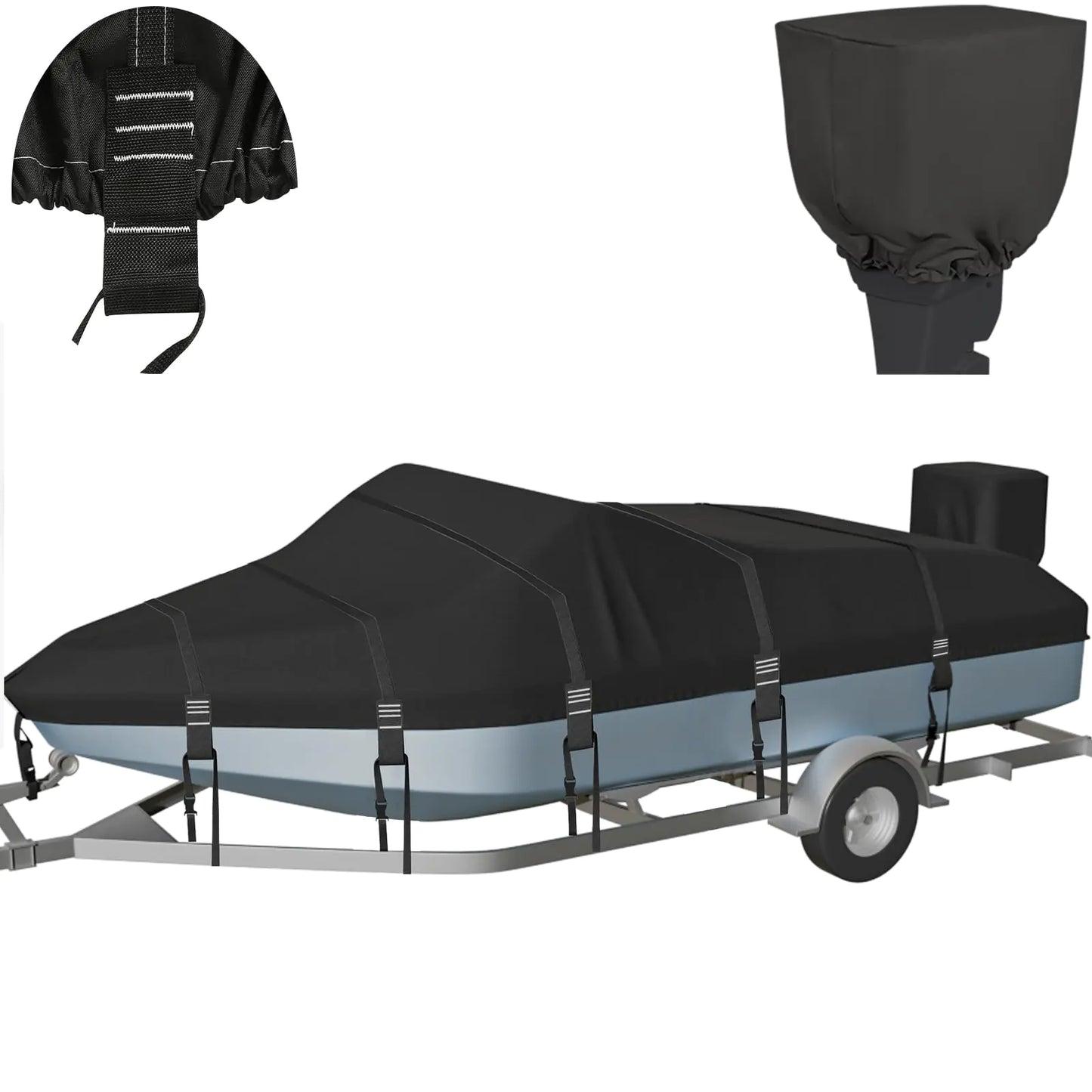 β΅ Zuihao 1200D Waterproof Boat Cover 22-24ft - Heavy Duty Solution-Dyed with Motor Cover