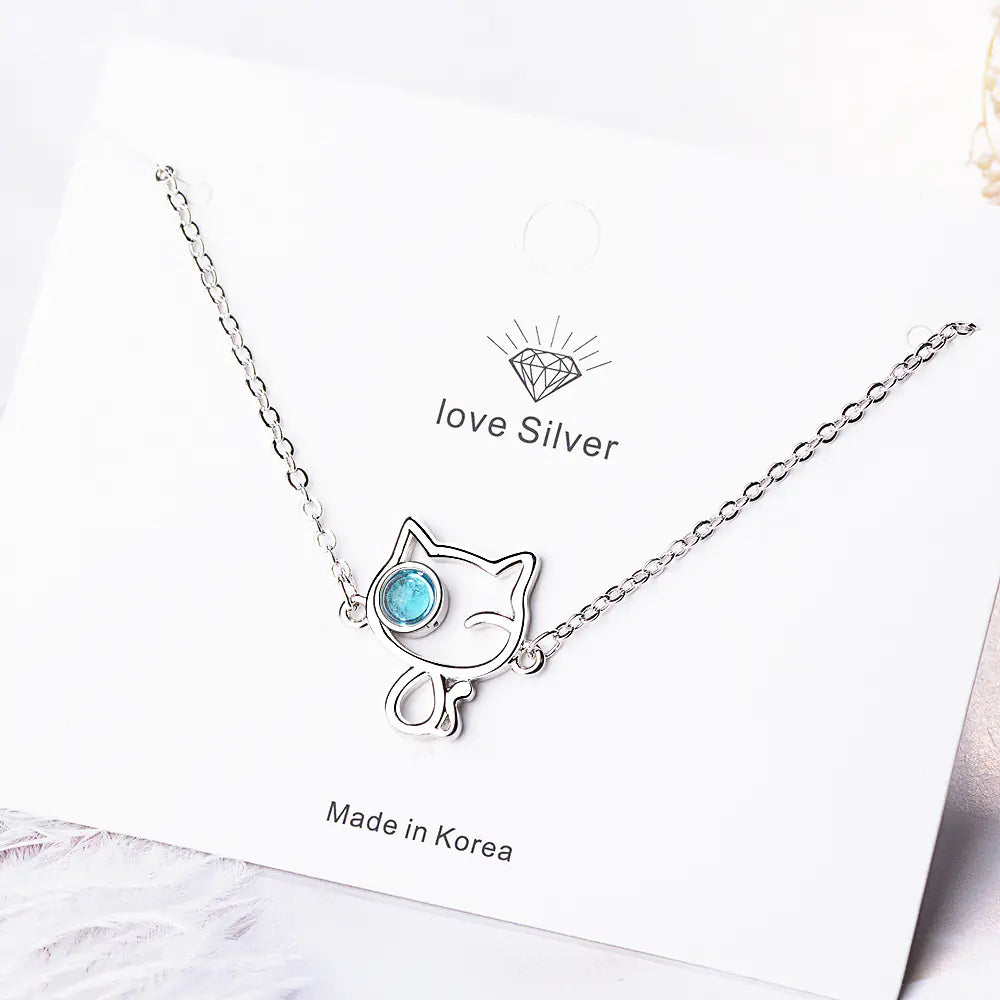 π: Blue Crystal Hello Kitty Necklace - Elegant Charm Jewelry